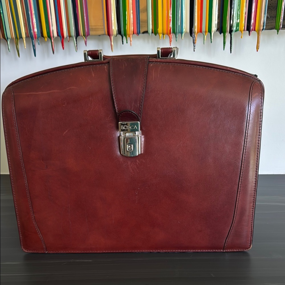 Bosca Brown Leather Briefcase with Structured Elegance